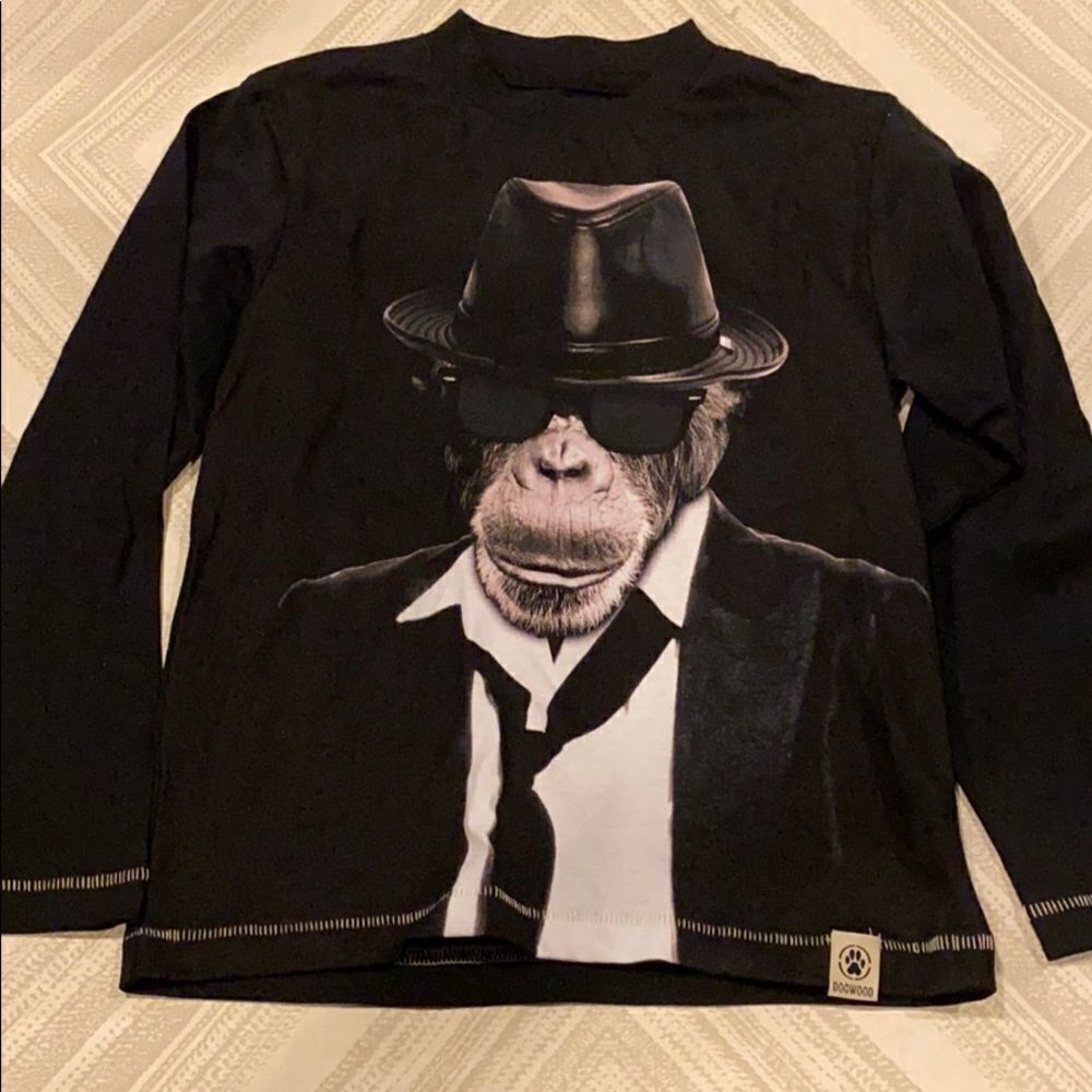 Dogwood Kids Black Long Sleeve Shirt Monkey in Sunglasses Graphic Print Size 4